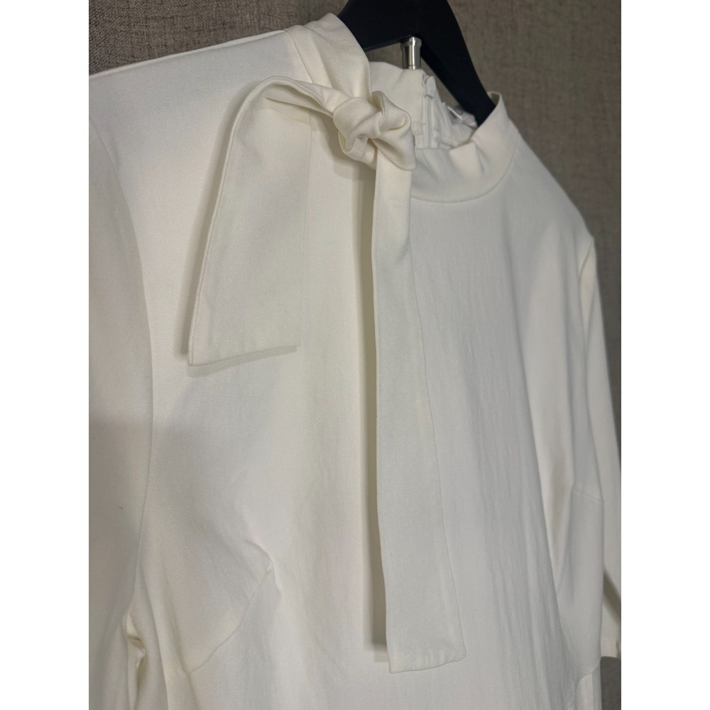 White Mock Neck Sheath Dress w Pockets Bow Detail‎ XXL NWT - Picture 6 of 13